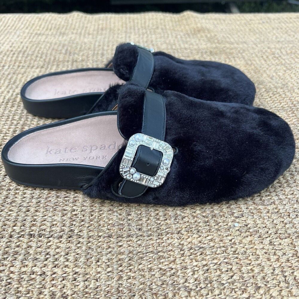 Kate Spade New York Cici Faux Fur Clogs Gem Buckle - Picture 3 of 7